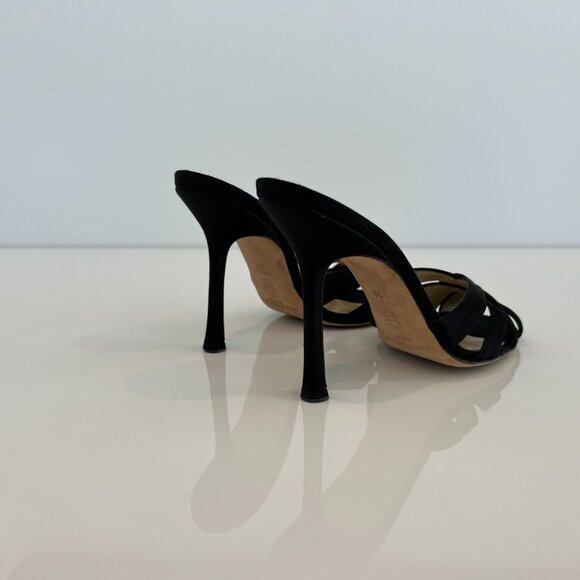 JIMMY CHOO BLACK SILK SATIN SLIDE SANDALS SIZE IT 38 / US 8 - Picture 13 of 16